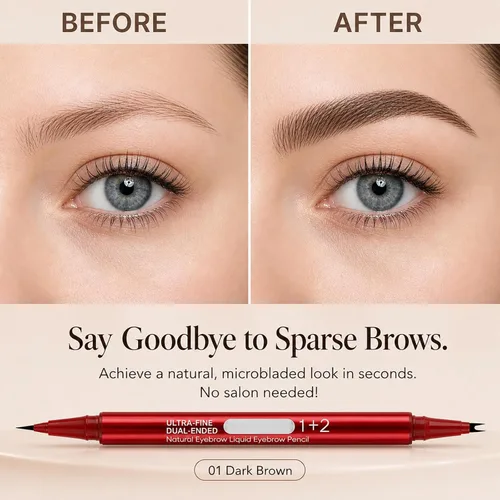 Vista 4 de Lápiz de cejas de imitación de doble extremo, lápiz líquido para cejas con punta de doble cepillo y punta única precisa, maquillaje rápido y fácil