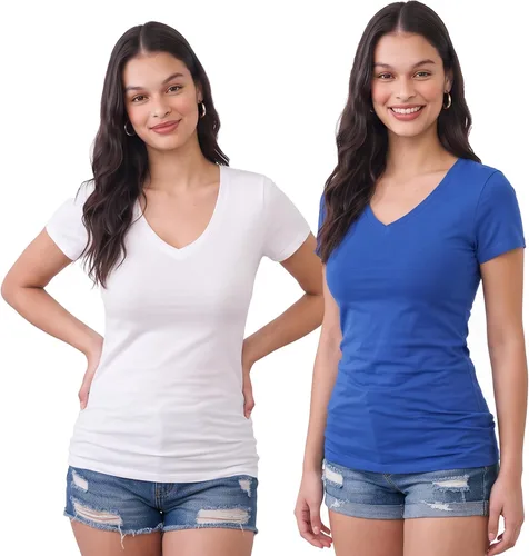 Vista 196 de Emmalise Camiseta de manga corta para mujer, cuello en V, tallas junior y plus