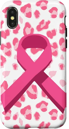 Vista 5 de Funda para iPhone 16 con cinta rosa en estampado de leopardo para concientización sobre el cáncer de mama