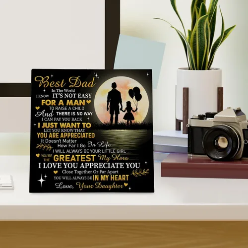 Vista 4 de Letrero de madera con texto en inglés «Best Dad» para papá de parte de la hija, regalos de agradecimiento para cumpleaños, Día del Padre, placa