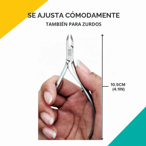 Vista 6 de Rui Smiths Pro Premium - Pinzas de cutícula de acero inoxidable profesionales, mango español, junta de caja redondeada, cromado mate, mandíbula