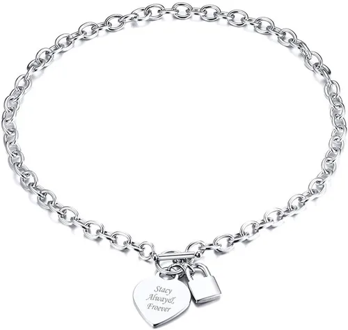 Vista 14 de VNOX Juego de collar de cadena de cable de acero inoxidable con nombre inicial personalizado con dije de corazón y cierre de palanca Dorado