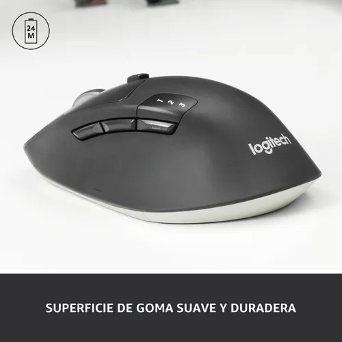 Vista 2 de Logitech M720 - Ratón inalámbrico de triatlón, Bluetooth, receptor unificador USB, 1000 DPI, 6 botones programables, batería de 2 años, compatible