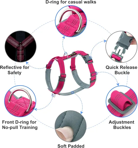 Vista 35 de Arnés para perro Plutus Pet sin tirón, arnés ajustable de nylon con acolchado suave, arnés para perro reflectante y resistente para perros pequeños