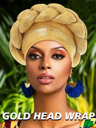Vista 6 de Woeoe Turbante africano para la cabeza, color azul marino, gorro trenzado con cristales para mujeres y niñas