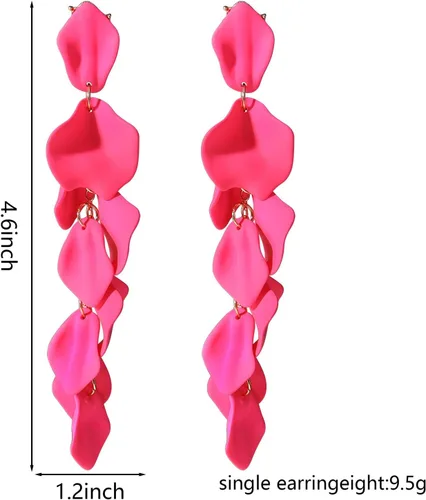 Vista 3 de Dangle Acrylic Petal Earrings - Long Drop Rose Flower Earrings for Women and Girls