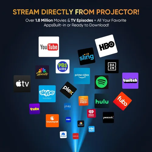 Vista 2 de [Aplicaciones integradas] Mini proyector inteligente de corto alcance 4K con WiFi 6 y Bluetooth, proyector de película para exteriores Keystone