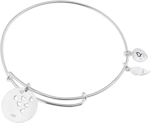 Vista 2 de Qina C Pulsera extensible de plata de ley con diseño de corazón y flor para abuela y nieta, Plata de ley Plata