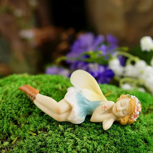 Vista 2 de Top Collection Figura de hada de flores durmiendo en miniatura para jardín y terrario