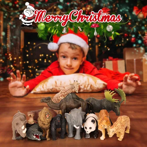 Vista 8 de Figuras de juguetes de animales de safari, 12 figuras realistas de animales salvajes de la selva, juego de animales de zoológico africano grande