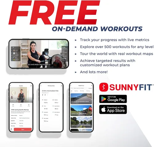 Vista 15 de Sunny Health & Fitness Smart Magnetic Rowing Machine with Extra Long Rail