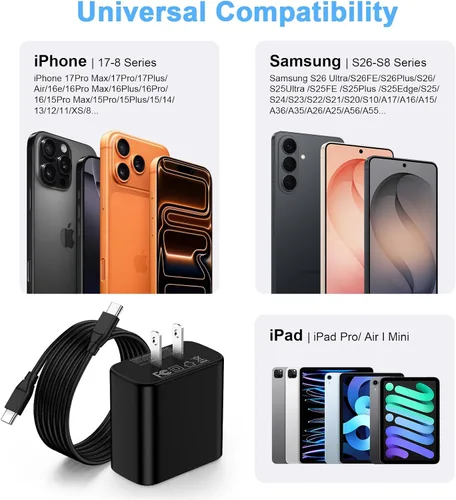 Vista 7 de 65W Super Samsung S26 Fast Charger Android Phone Block & 6ft Type C Cable USB C Charger Fast Charging for Samsung Galaxy S26 Ultra S26 Plus S25