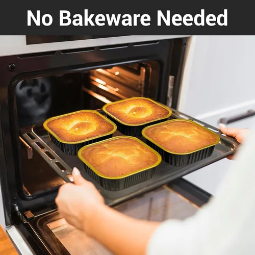 Vista 5 de EUSOAR Mini moldes para tartas con tapas, 12.3 onzas, 12.2 fl oz, 50 unidades cuadradas de aluminio para cupcakes con tapas, papel de aluminio