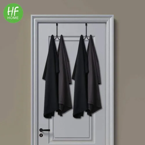 Vista 2 de HFHOME Paquete de 2 ganchos dobles para colgar sobre la puerta, organizador de ganchos dobles de metal para colgar abrigos, sombreros, batas, Negro