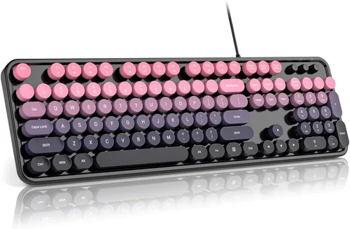 Vista 15 de MOFII Computer Keyboard Wired,Round Key Retro Typewriter Keyboard Full Size USB Plug and Play, for Laptop, PC, Desktop, Windows