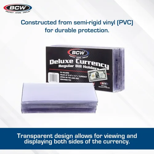 Vista 2 de BCW Bill Regular Bill Deluxe - 1 unidad Fundas protectoras de billetes de lujo Vinilo transparente de doble pulido para coleccionistas