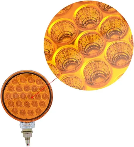 Vista 4 de Astra Depot 2 luces LED de 4 pulgadas redondas de doble cara para montaje en perno prisionero rojo/ámbar 48 luces LED de parada y giro con cromo