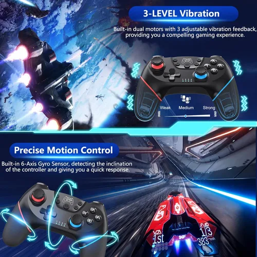 Vista 5 de CuleedTec Upgraded Switch Controller, Wireless Pro Controller for Switch 2/Lite/OLED, Bluetooth Remote Gamepad with Hall Effect Joystick, 6-Axis