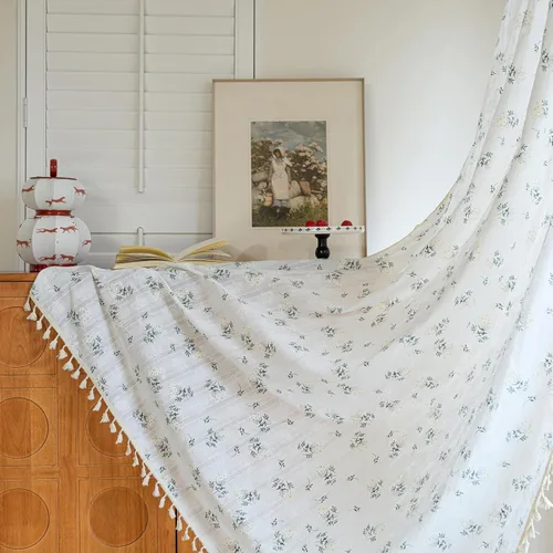 Vista 17 de BHUSB Cortinas rústicas para sala de estar de 63 pulgadas de largo, cortinas de ventana de lino y algodón con estampado floral bohemio, cortinas