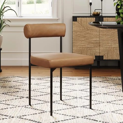 Vista 21 de Nathan James Gracie - Silla de comedor moderna con cojín, silla de comedor tapizada con marco de madera maciza, color marrón claro, juego de 2