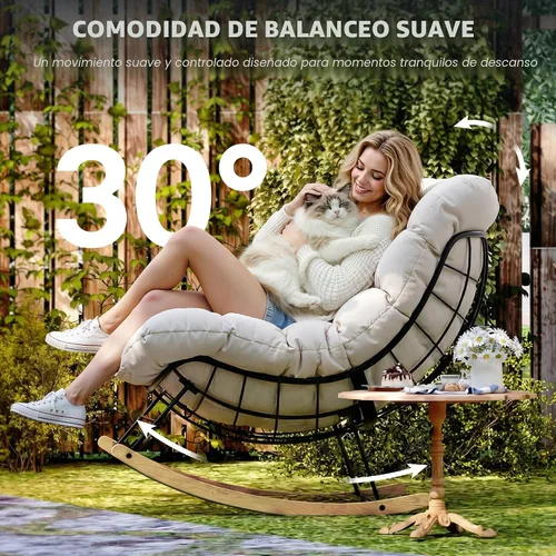 Vista 3 de FLEXISPOT Mecedora de gran tamaño para exteriores con asiento acolchado grueso, color beige