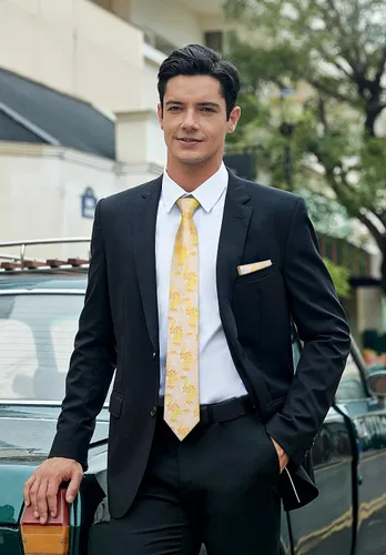 Vista 223 de Corbatas florales tejidas clásicas para hombre, corbata cuadrada de bolsillo, corbatas formales para hombres, boda con pañuelo