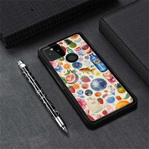 Vista 1117 de Compatible con Google Pixel 4A 5G Mobile Case Creative Acrylic Panel trasero Silicona Protección Grip especialmente diseñado para Google Pixel 4A 5G