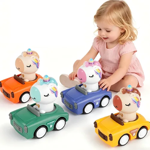 Vista 9 de Juguete de coche Press and Go para niños pequeños de 1 a 3 años, auto de empuje de animales alimentado por fricción, no necesita pilas, sin BPA