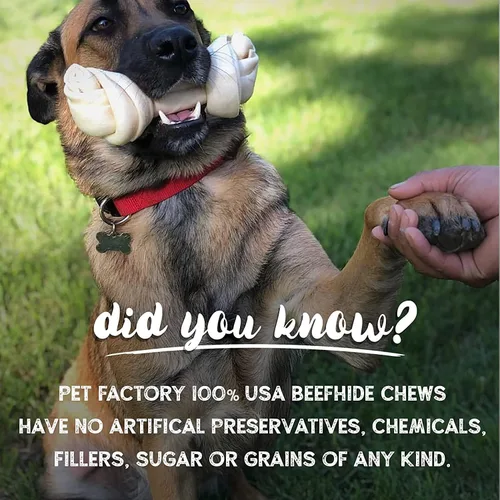 Vista 7 de Pet Factory Golosinas masticables para perros, 100% fabricadas en Estados Unidos, huesos anudados de 6 pulgadas, sabor a carne, 12 unidades/1 paquete
