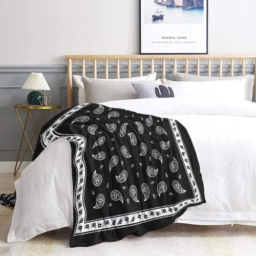 Vista 2 de Manta tipo bandana negra, manta de forro polar para sofá cama, mantas y mantas de cachemira, manta de franela de felpa súper suave y acogedora, 30 x
