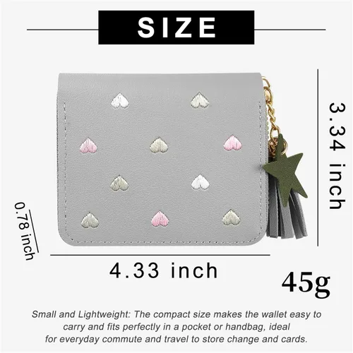 Vista 2 de WisePoint Cartera para mujer, de piel sintética, tarjetero con colgante de estrella, cartera de color sólido, Gris, Moda