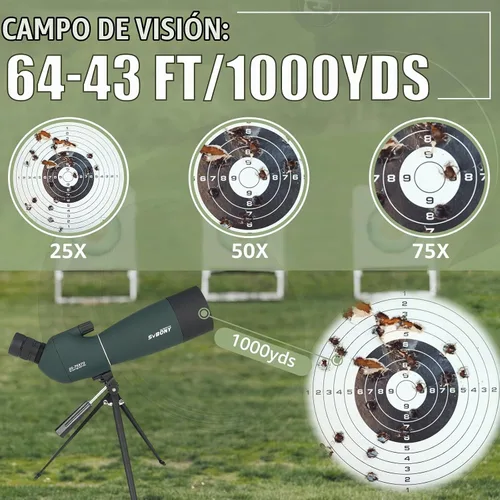 Vista 2 de SVBONY SV28 Plus telescopios de detección con trípode, telescopio de observador en ángulo de 25-75x70 con adaptador de teléfono, telescopio