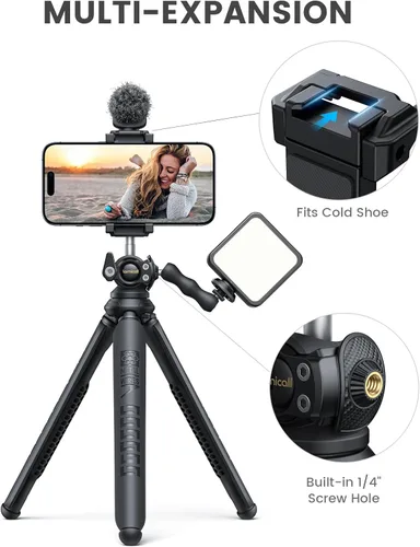 Vista 4 de Lamicall Trípode para iPhone - Trípode Flexible para Teléfono 3 en 1 con Control Remoto Inalámbrico - Soporte de Trípode para iPhone para Grabación