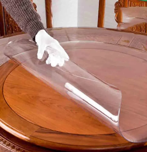 Vista 2 de Protector redondo de plástico transparente para mesa de muebles, cubierta circular de vinilo, impermeable, PVC, resistente al agua, al calor