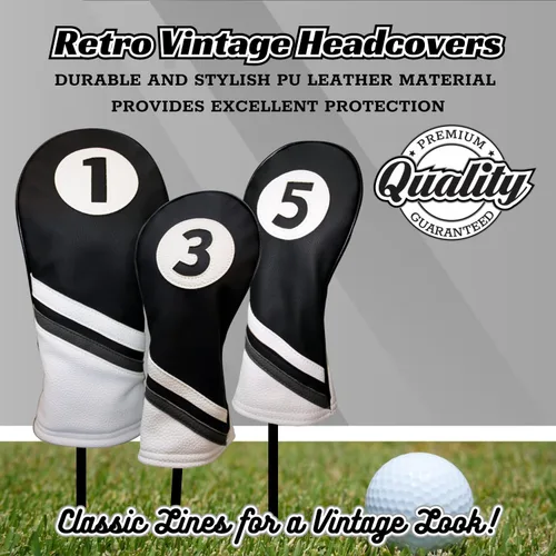 Vista 2 de Fundas para cabezas de golf de cuero blanco y negro estilo 1, 3, 5 fundas para conductores y cabezas de calle para conductores de 460 cc