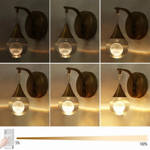 Vista 5 de Aplique de pared de luna para interiores, lámpara de pared de cristal, moderna, regulable, luz LED de pared para dormitorio, baño, sala de estar
