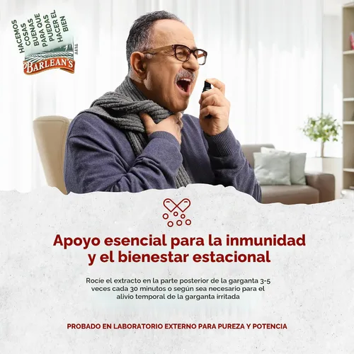 Vista 4 de Barlean's Olive Leaf Complex - Spray para la garganta, suplemento de apoyo inmunológico con menta, limón y salvia para aliviar la picazón