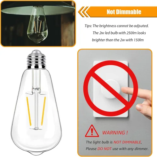Vista 5 de [Usado] winsaLED Bombillas LED equivalentes a 25 W, 2700 K, color blanco suave, no regulables, ST19 de 2 W, bombillas Edison LED con base E26, 90
