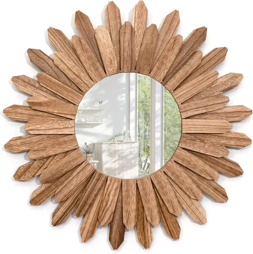 Vista 9 de Emfogo Espejo de Pared de 12 Pulgadas de Madera Rústica Sunburst Espejo Boho Decoración de Pared Decoración del Hogar para Dormitorio Sala de Estar
