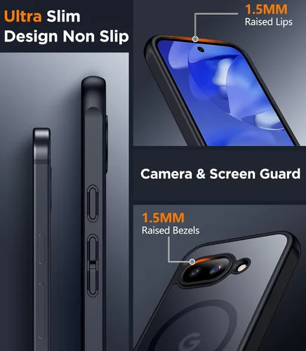 Vista 4 de SPIDERCASE Funda magnética para Google Pixel 9A, protección contra caídas de grado militar, delgada, translúcida, mate, a prueba de golpes