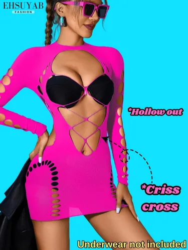 Vista 2 de Traje de rave, ahuecado, vestido ajustado de manga larga para bailar