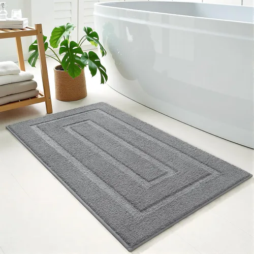 Vista 23 de HOMORE Alfombra de baño negra de 24 x 17 pulgadas, suave y absorbente, alfombra de baño pequeña, alfombra de baño lavable antideslizante para bañera