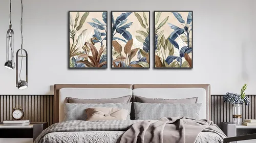 Vista 6 de Arte de Pared Botánico Enmarcado Grande - Decoración de Pared de Hojas Tropicales 16"x24" Juego de 3 Impresiones de Arte Bohemio Beige Pintura