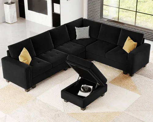 Vista 5 de Belffin Módulo otomano de terciopelo con almacenamiento para sofá modular, sofá seccional, otomano rectangular con banco otomano de almacenamiento
