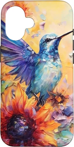 Vista 32 de Colorful Watercolor Sunflower Nature Purple Blue Hummingbird Case for iPhone 17