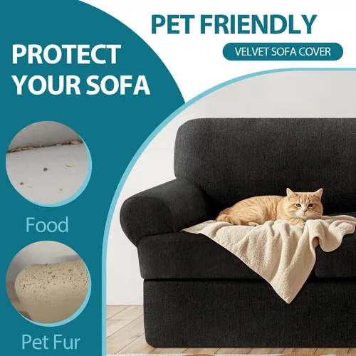 Vista 6 de 2 Fundas para Sillas de Cojín en T con Brazos Súper Elásticas Funda Deslizable para Silla de Sala de Estar para Mascotas y Perros Funda Deslizable