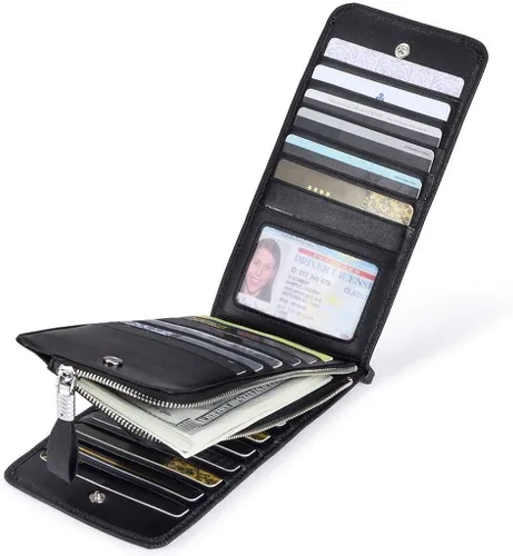 Vista 3 de Huztencor cartera de cuero con bolsillo para tarjeta de crédito bloqueo RFID, billetera, funda para tarjetas para mujer
