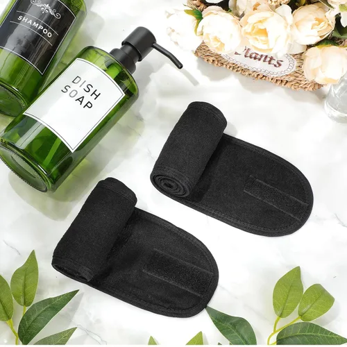 Vista 6 de Hoteam Paquete de 30 diademas de spa, esteticista facial para mujeres, ajustable, maquillaje, deportes, ducha, toalla elástica con cinta (negro)