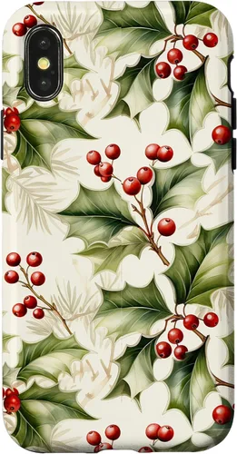 Vista 5 de Lindo diseño de bayas de acebo y hojas de Navidad para el caso de Navidad para iPhone 16
