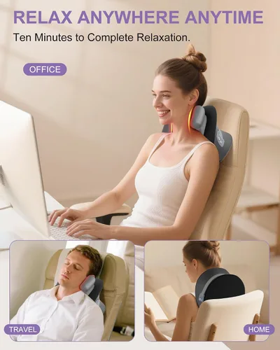Vista 5 de Masajeador Shiatsu de Cuello con Calor, Almohada Masajeadora Eléctrica de Tejido Profundo con Amasamiento con Temporizador de 10 Minutos para Alivio